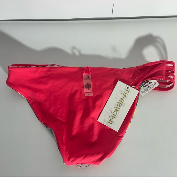 TiniBikini NWT’s Reversible Floral Orange Pink Swim Hi-Cut String Bottoms Sz MED - Picture 13 of 16